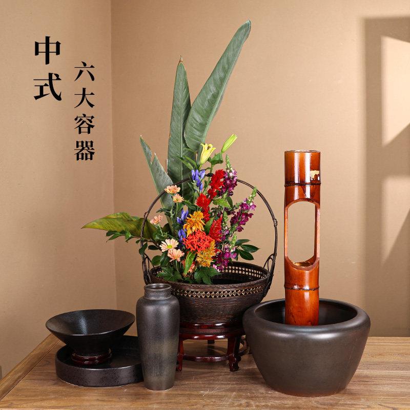 中式鎏金釉圆盘花器适用于台湾基金会考试专用 插花用凹槽盘35厘