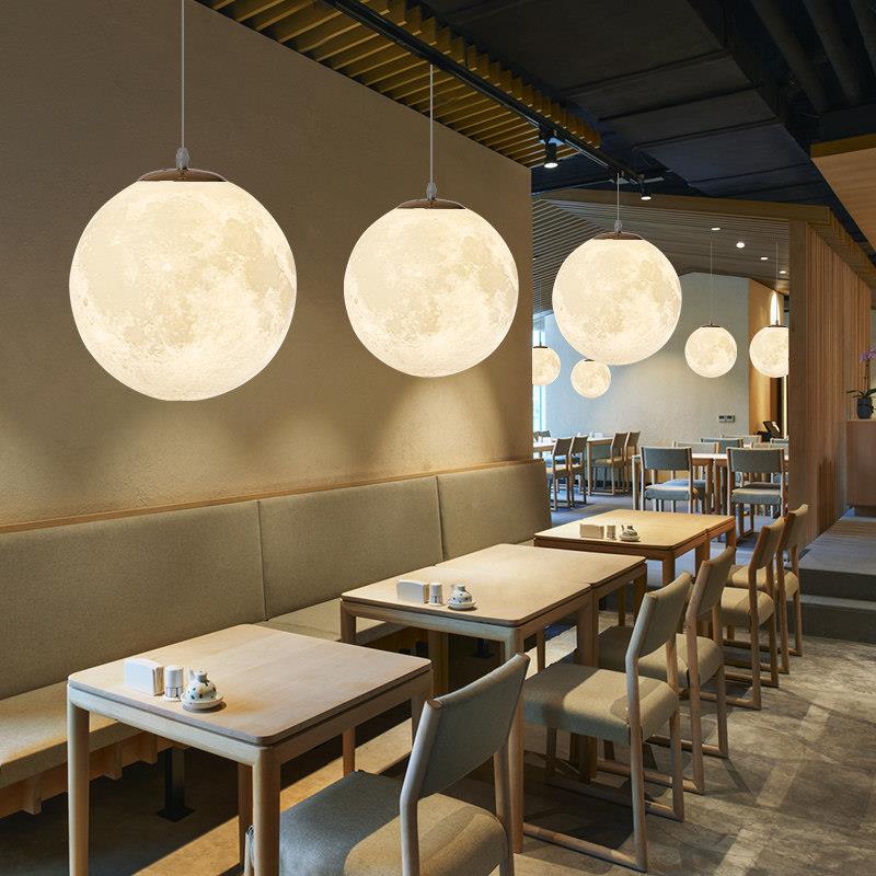 3d打印月亮圆球形氛围吊灯创意装饰餐厅卧室店铺商用太空星球灯罩