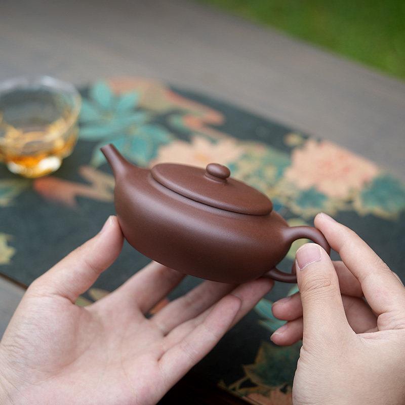 耀鸿 宜兴紫砂壶名家纯全手工泡茶壶茶具原矿厂期紫泥扁晨200cc