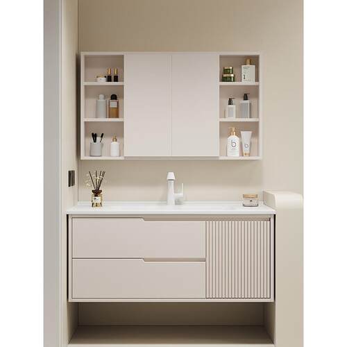 橡木73/84/95厘米/102cm定做陶瓷一体盆智能隐藏风水镜浴室柜组合