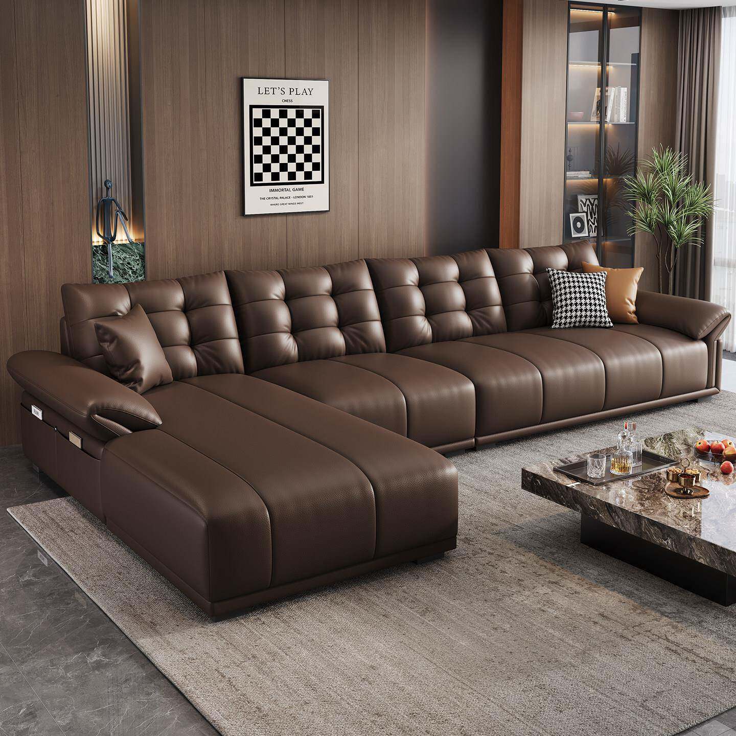 意式极简真皮沙发客厅大小户型带贵妃高靠背2026新款头层牛皮沙发