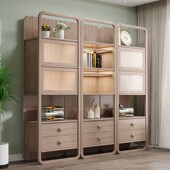 自由组合书橱 日式 全实木书柜带玻璃门 简约落地白蜡木储物收纳柜
