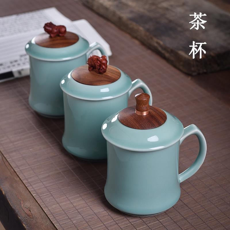 龙泉市青瓷茶杯陶瓷茶杯主人杯办公室泡茶水杯家用带盖子手工杯定