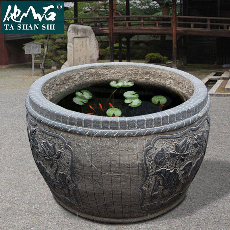 石雕石头花盆做旧鱼缸门海养鱼种花流水圆缸招财大石缸青石定制