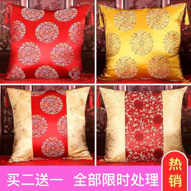 中式新款红木沙发靠垫 中国风古典家具绸缎靠枕 仿古抱枕套不含芯