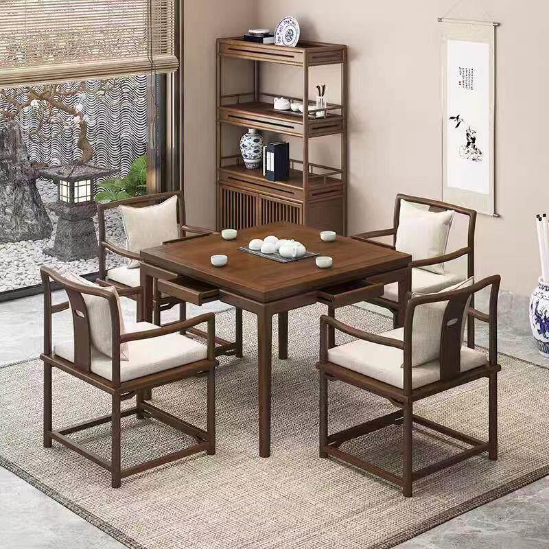 中式实木茶馆四方桌老榆木茶桌八仙桌简约棋牌桌正方形餐桌椅组合
