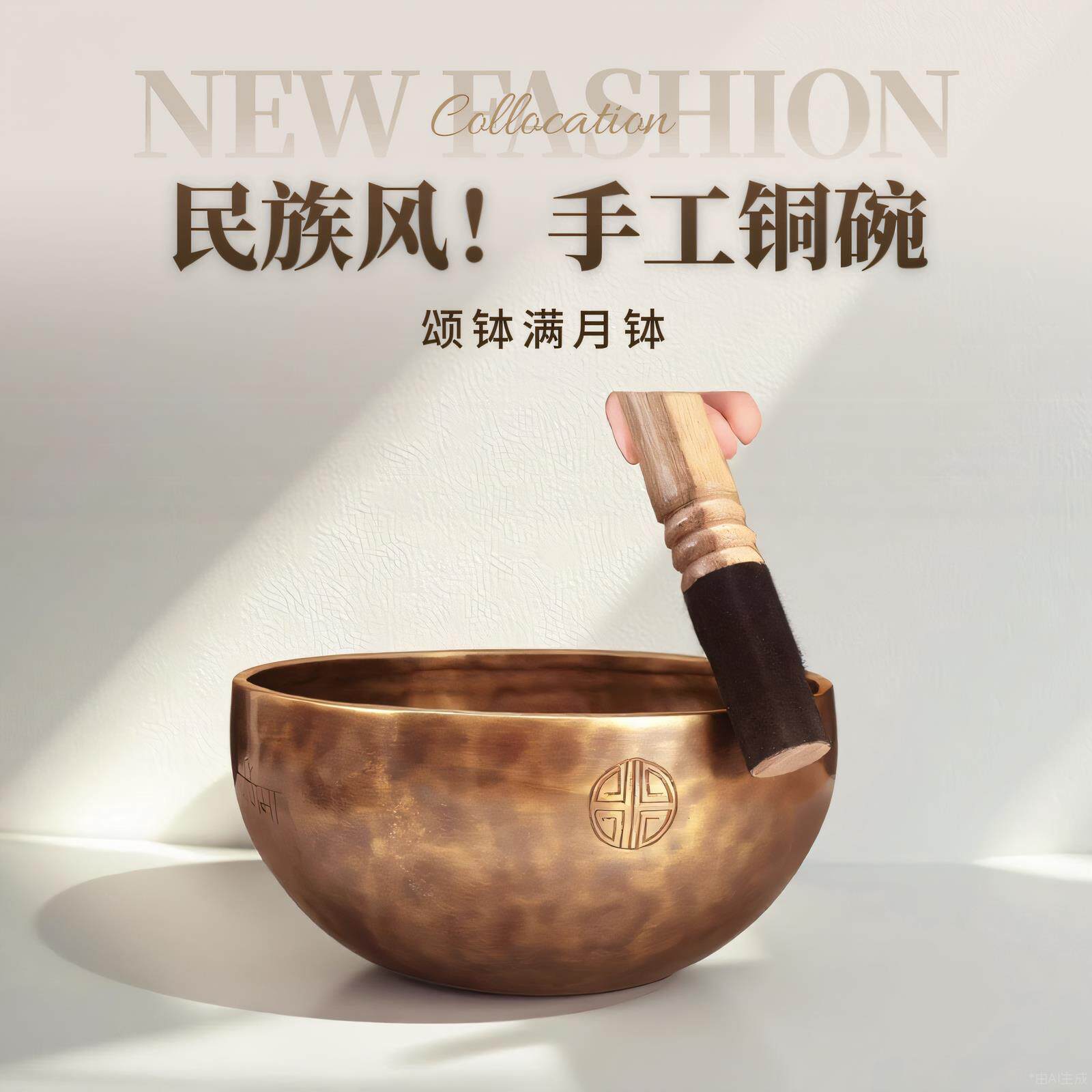 颂钵满月钵乐器尼泊尔手工纯铜桑塔钵碗瑜伽静心冥想六字佛音碗