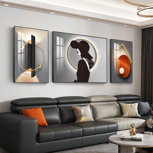 轻奢客厅装饰画几何抽象人物三联画沙发背景墙挂画壁画现代简约挂