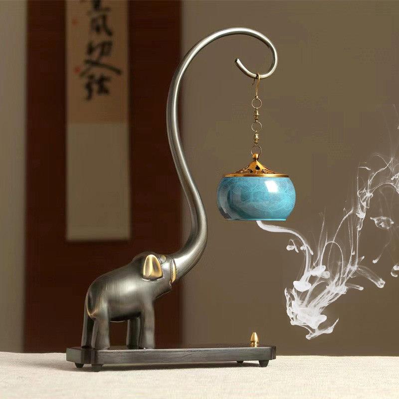 创意新中式吉象倒流香香炉 铜制吊式香薰炉 沉香檀香炉摆件