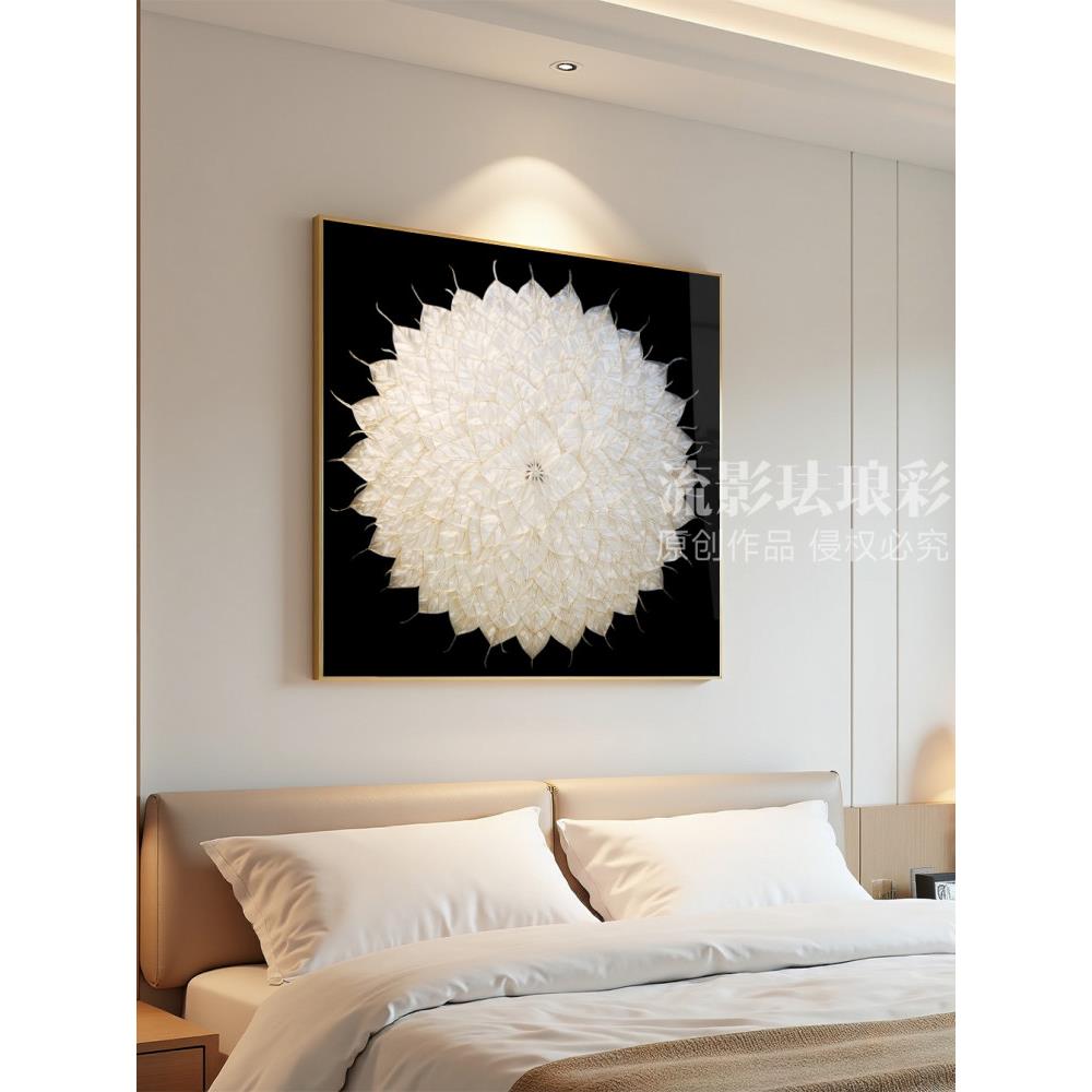 简约现代挂画珐琅彩画纯手工绘制菩提叶玄关卫生间卧室装饰画高级