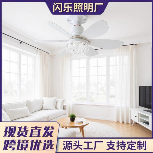 新品E27螺口风扇灯客卧室书房风扇吊灯水晶灯罩吸顶风扇灯可定制