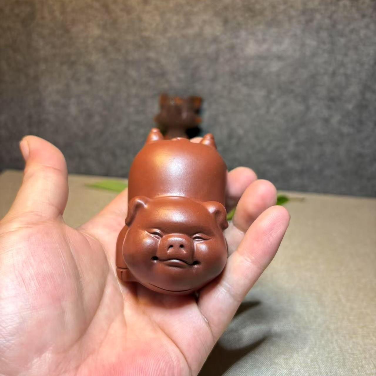紫砂新款茶宠摆件茶玩茶艺精品可养小福猪茶盘茶家居雕塑生肖十二