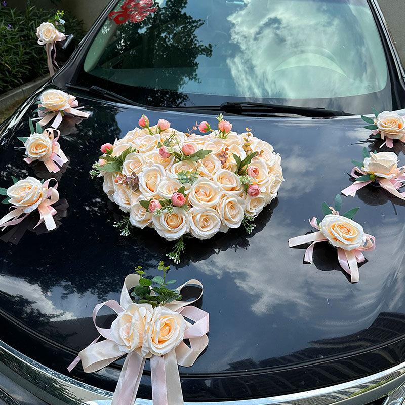婚车装饰车头花香槟色结婚花车装饰头车花婚车花主车婚车装饰布置