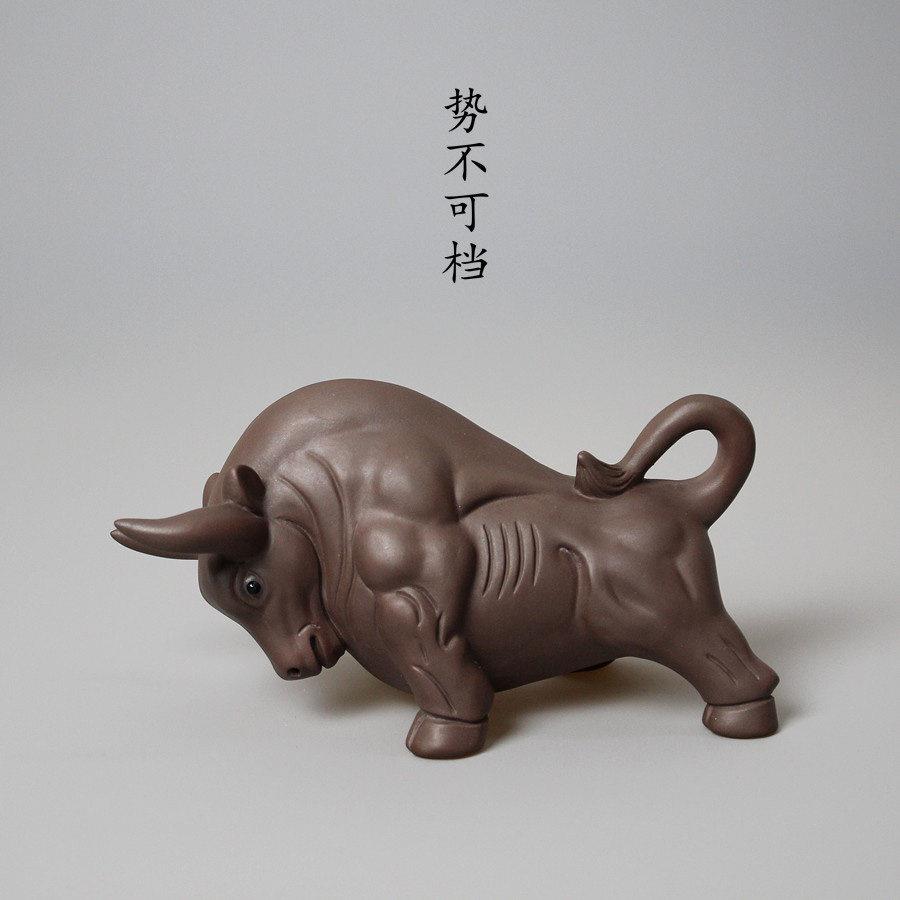 陶瓷茶具配件茶宠鱼缸摆件斗牛可养紫砂招财貔貅金蟾生肖牛气冲天