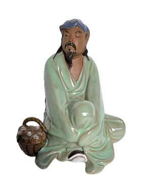 中国风陶渊明爱菊假山陶瓷摆件人物怀旧造景装饰品家居书桌工艺品