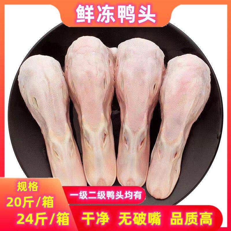 新鲜冷冻生鸭头鲜鸭头去毛干净无破嘴二级鸭头24斤生鸭头卤菜食材
