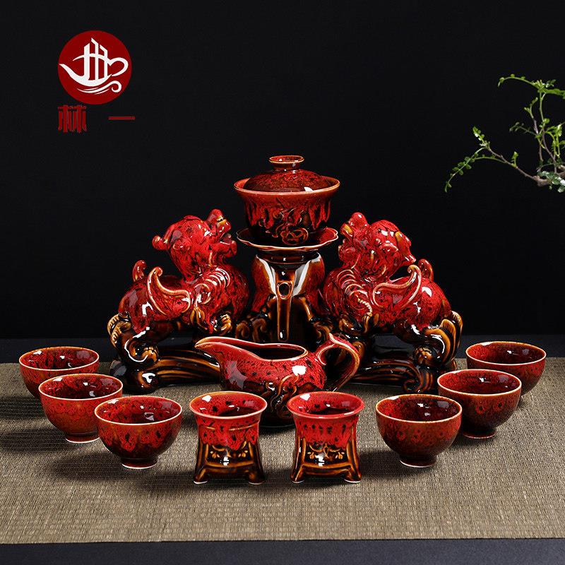 窑变貔貅全自动茶具套组懒人防烫触碰泡茶器客厅会客陶瓷茶杯家用