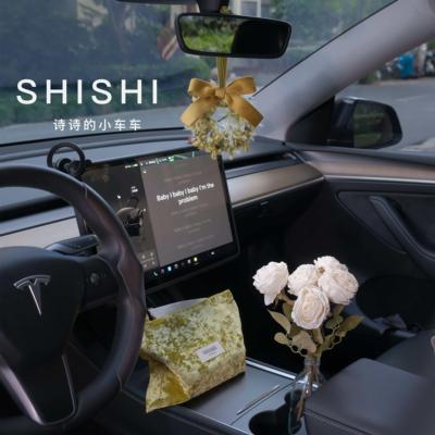 SHISHI | 手工钩织节日车挂花环 阳光草坪 摆件高级感车载纸巾盒