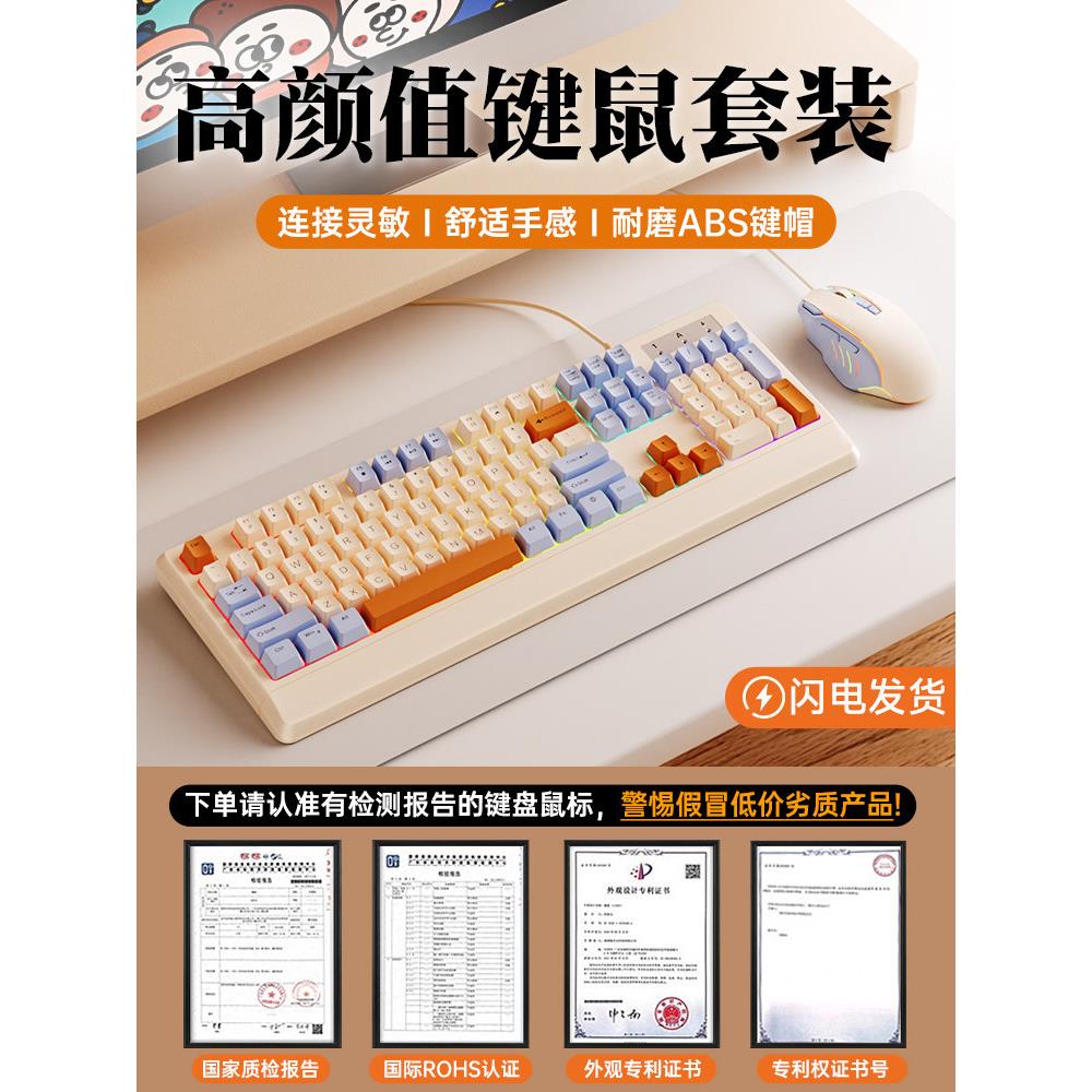 电子竞技键盘和鼠标套装机械感觉女孩办公室游戏电脑有线键盘和鼠