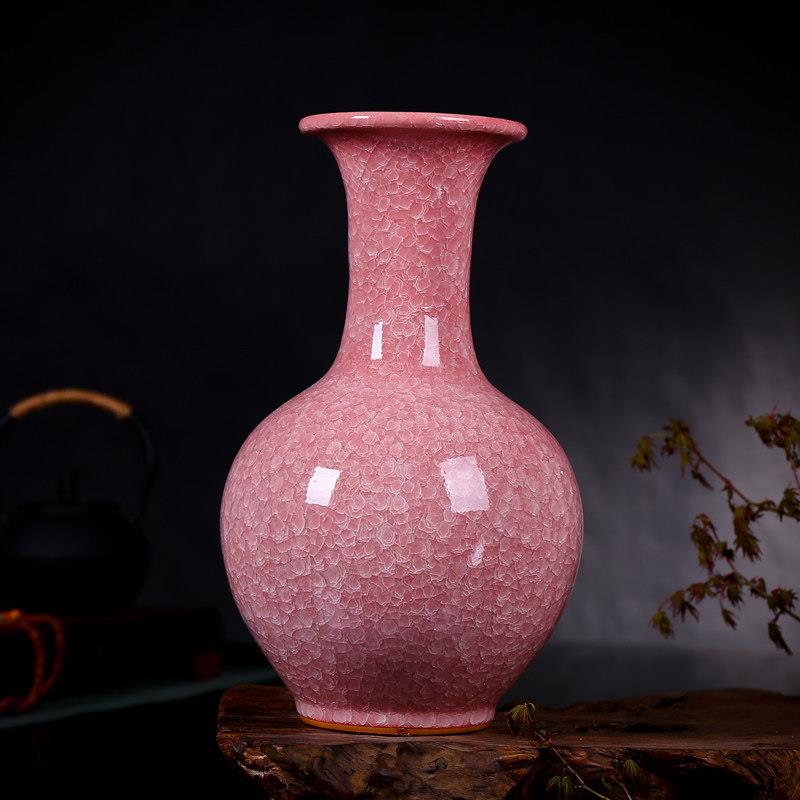 景德镇陶瓷器 高档彷古官窑冰裂开片花瓶三阳开泰 古典家饰品摆件
