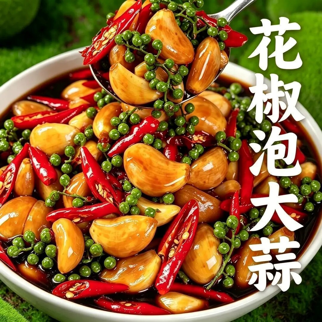 花椒泡大蒜农家手工老坛青花椒泡蒜头酱香辣腊八蒜泡菜开味下饭菜