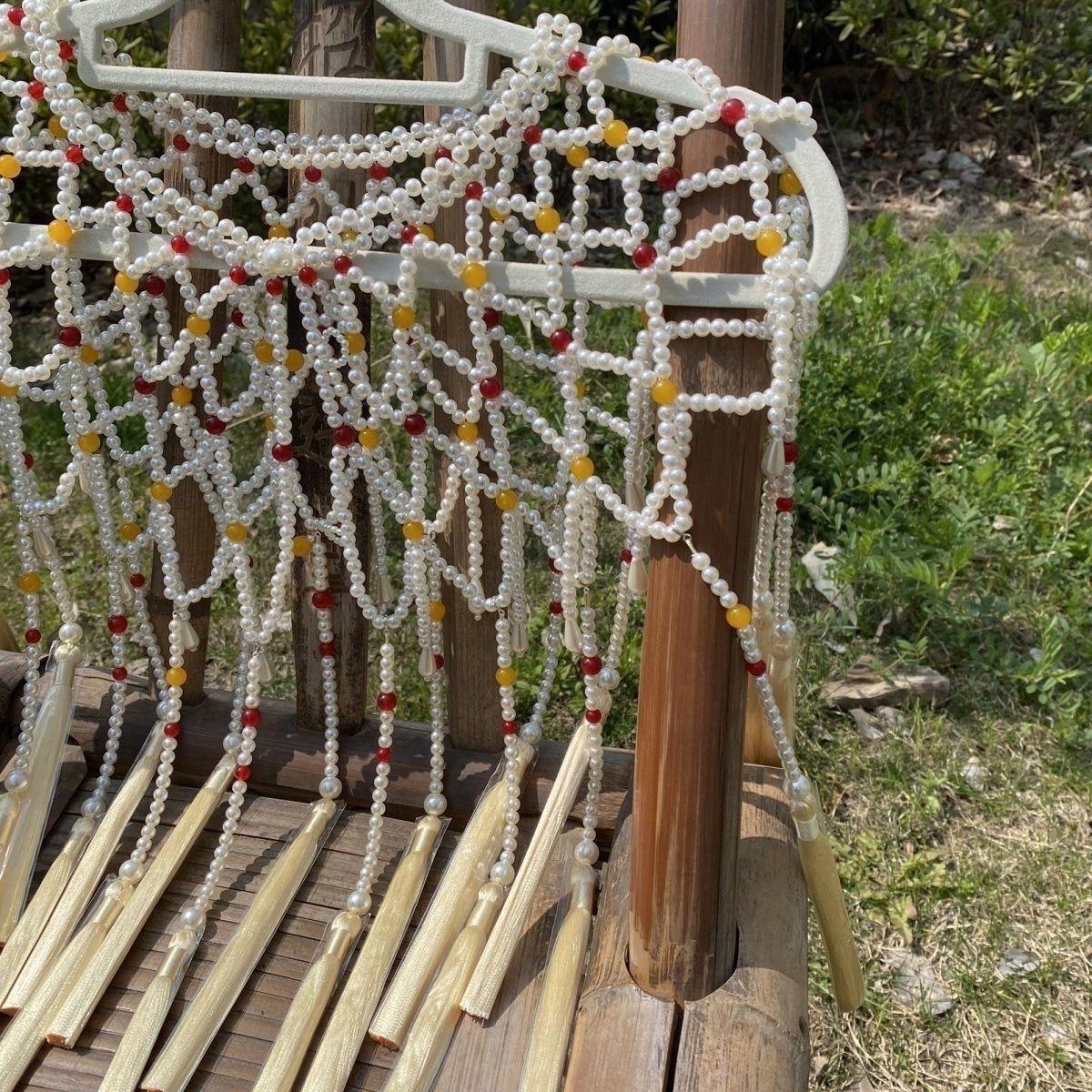 古风汉服珍珠云肩门禁珍珠纽扣流苏可拆卸古风配饰披肩手工精品