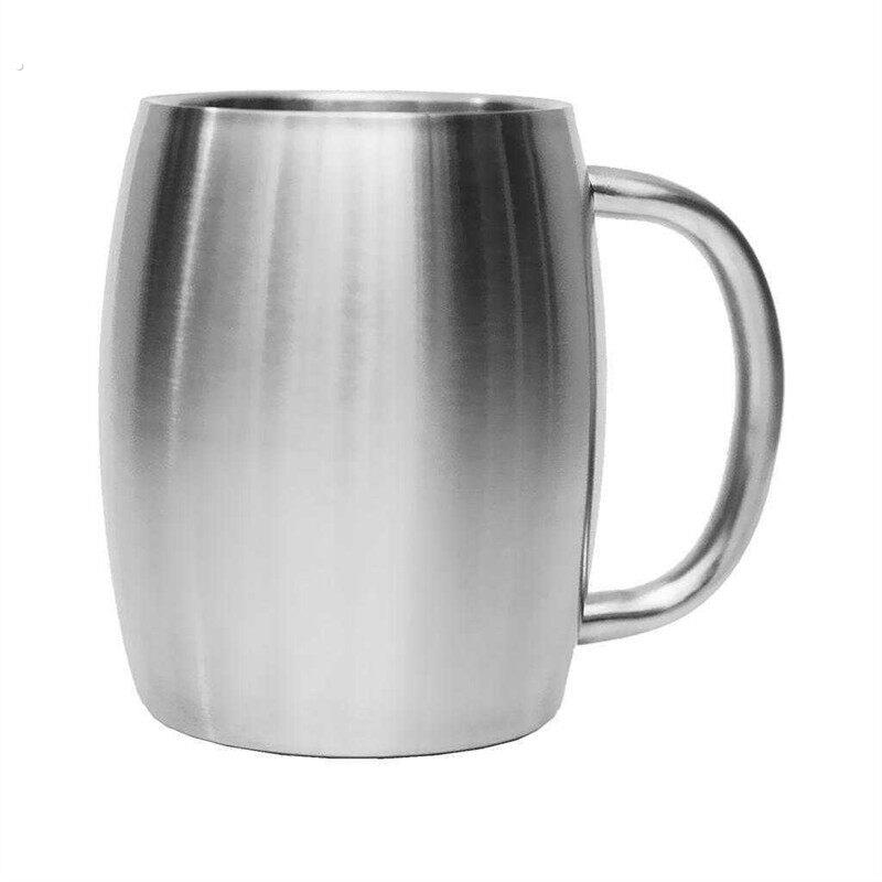 不锈钢啤酒杯 大肚啤酒杯 双层隔热啤酒杯咖啡杯 马克杯带手柄