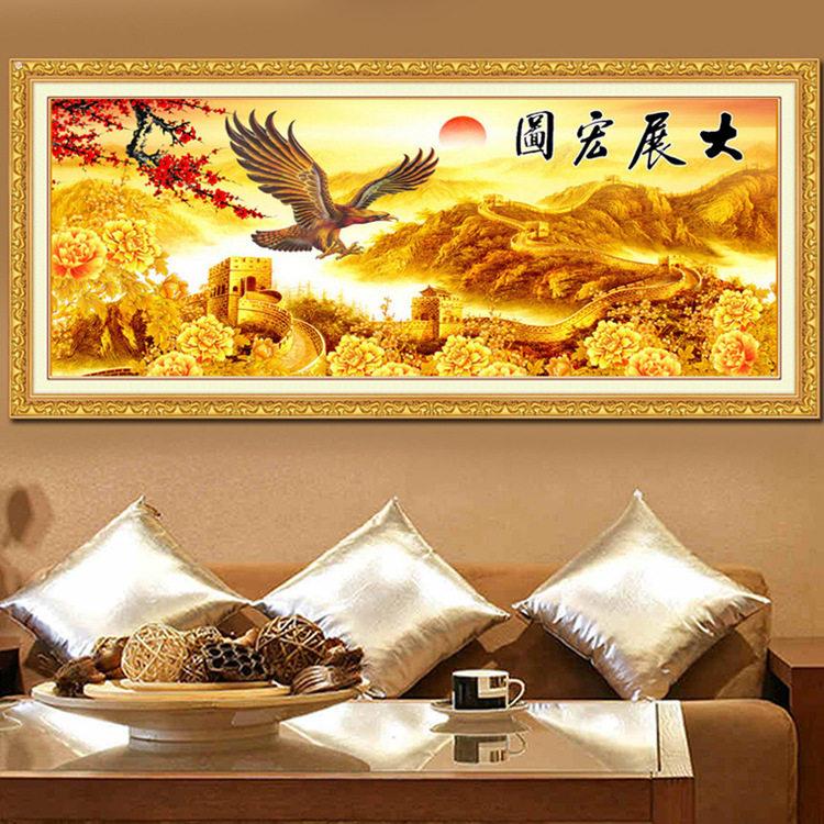 2023新款手工点钻石画客厅大画办公室大展宏图满钻粘钻线绣十字绣
