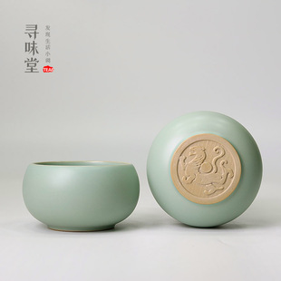 天青汝窑主人杯四大神兽汝瓷罗汉杯小茶杯复古陶瓷功夫茶具单杯