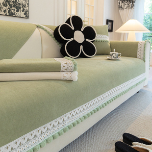 毛球沙发垫绿四季通用防滑坐垫子法式复古毛绒全包沙发套罩巾盖布