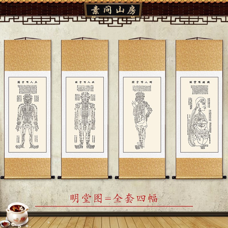 中医养生馆装饰画经络经脉穴位图正人伏人侧人脏腑明堂图高清卷轴