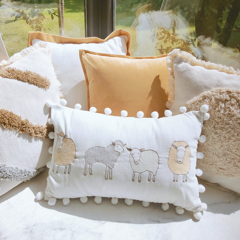 棉花大盗绣花流苏PP棉含芯抱枕绵羊靠垫套腰枕刺绣长方形家用靠包,居家布艺,靠垫/抱枕,淘宝优惠券,粉丝福利购,淘宝优惠卷