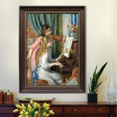 雷诺尔油画弹钢琴女孩油画布装 饰画音乐人物画高清喷绘画客厅挂画