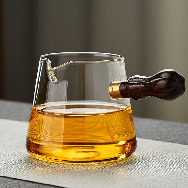 公道杯玻璃加厚侧把公杯分茶器高档茶具侧把壶茶漏耐热套装茶海滤
