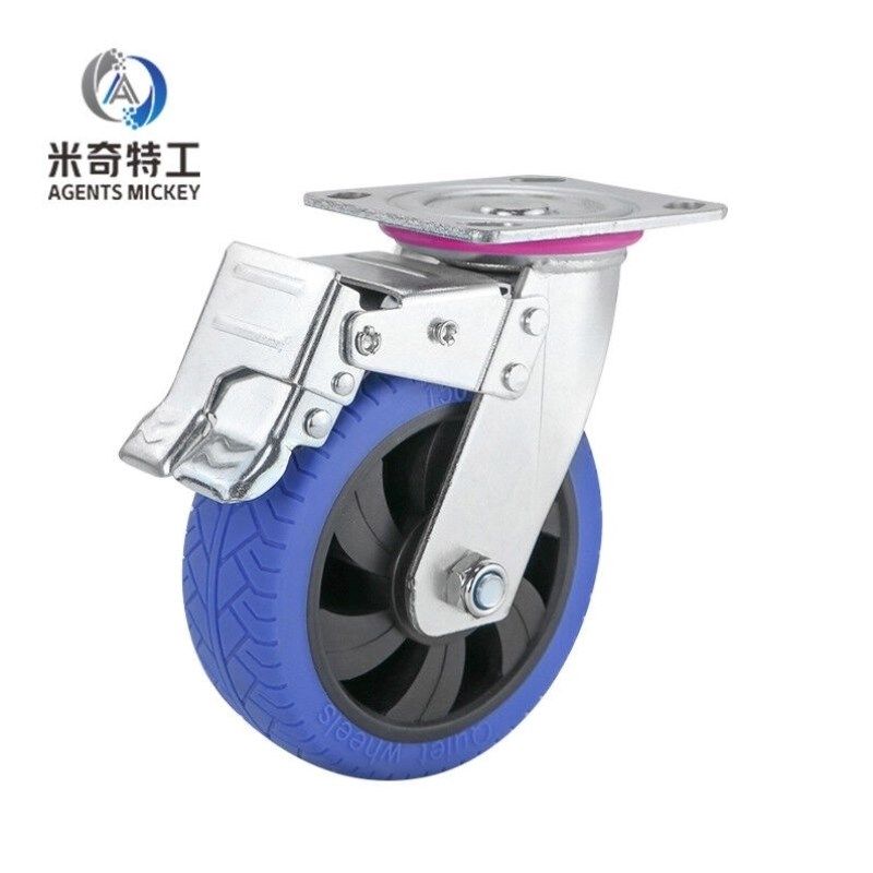 米奇特工万向轮带刹车脚轮tpr高承重橡胶轮子重型手推车8寸万向刹