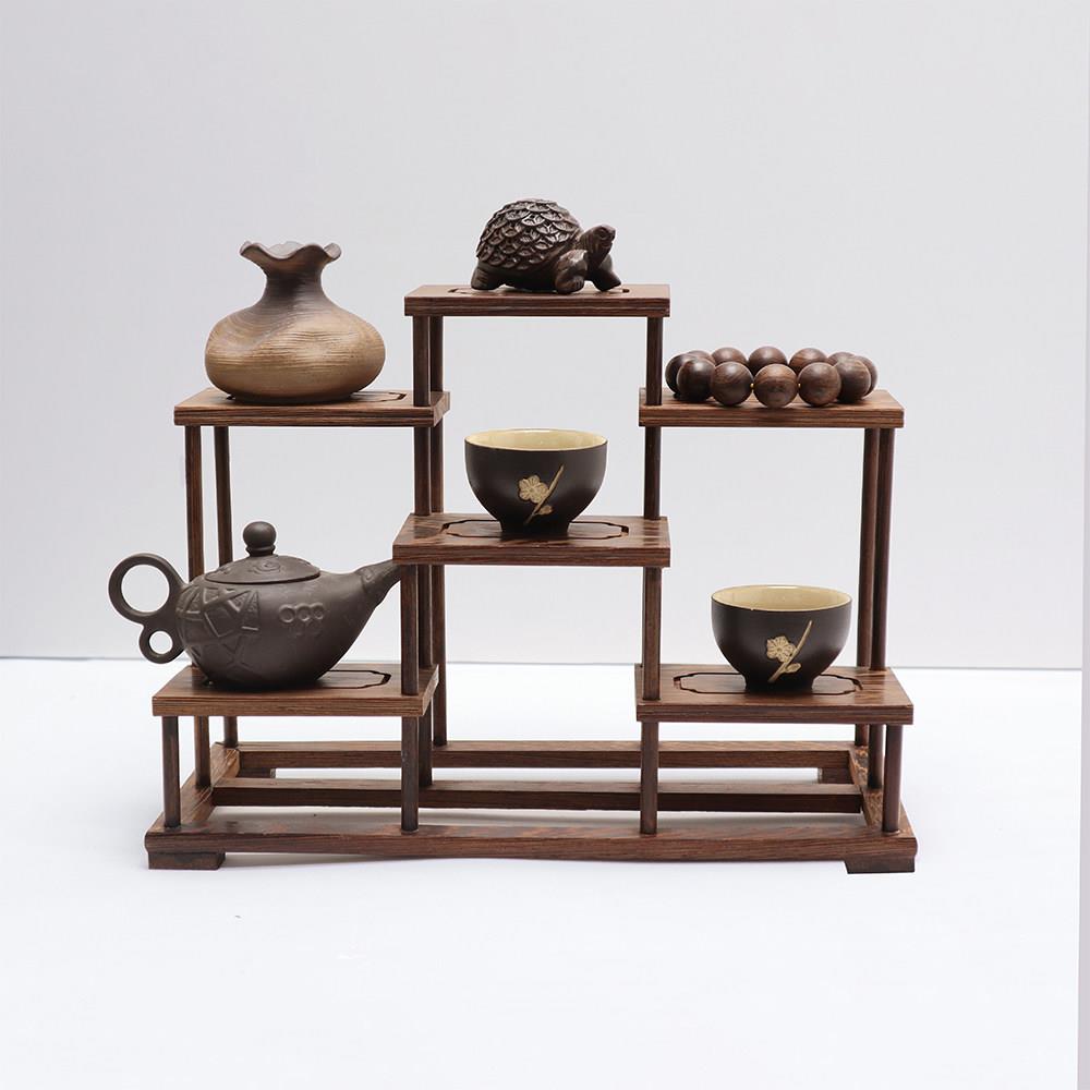 桌面博古架鸡翅木多宝阁展示架实木中式紫砂壶茶置物架茶具架茶架图片