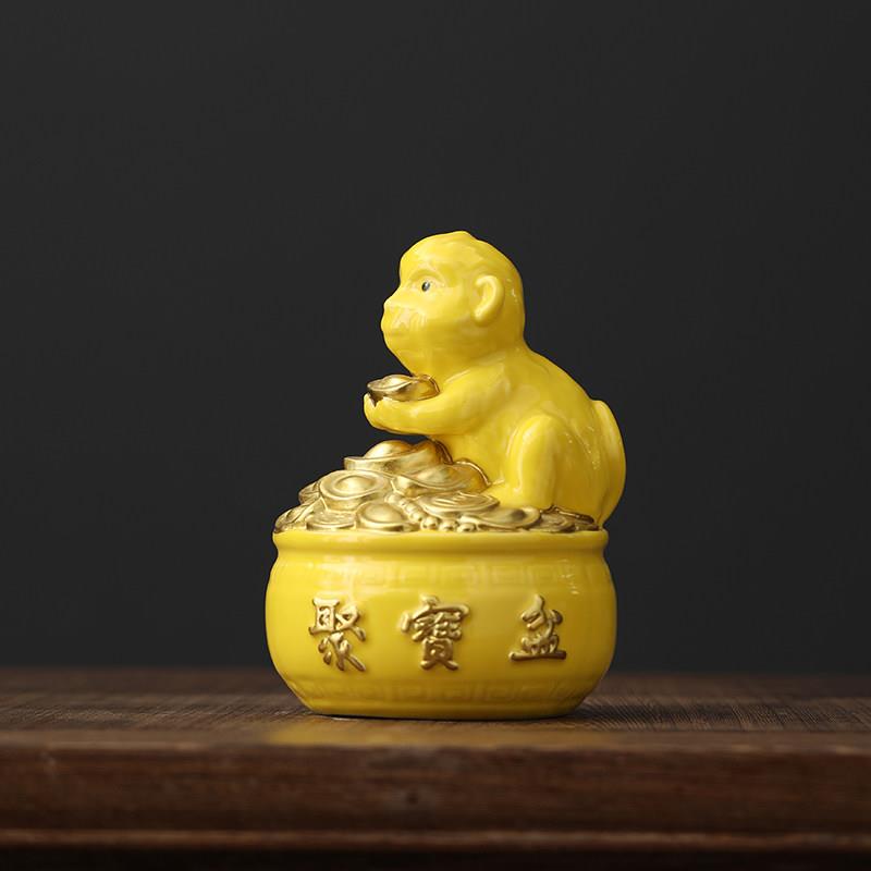 陶瓷十二生肖猴摆件招财镇宅黄红黑色瓷器猴风水申猴摆件家装饰品