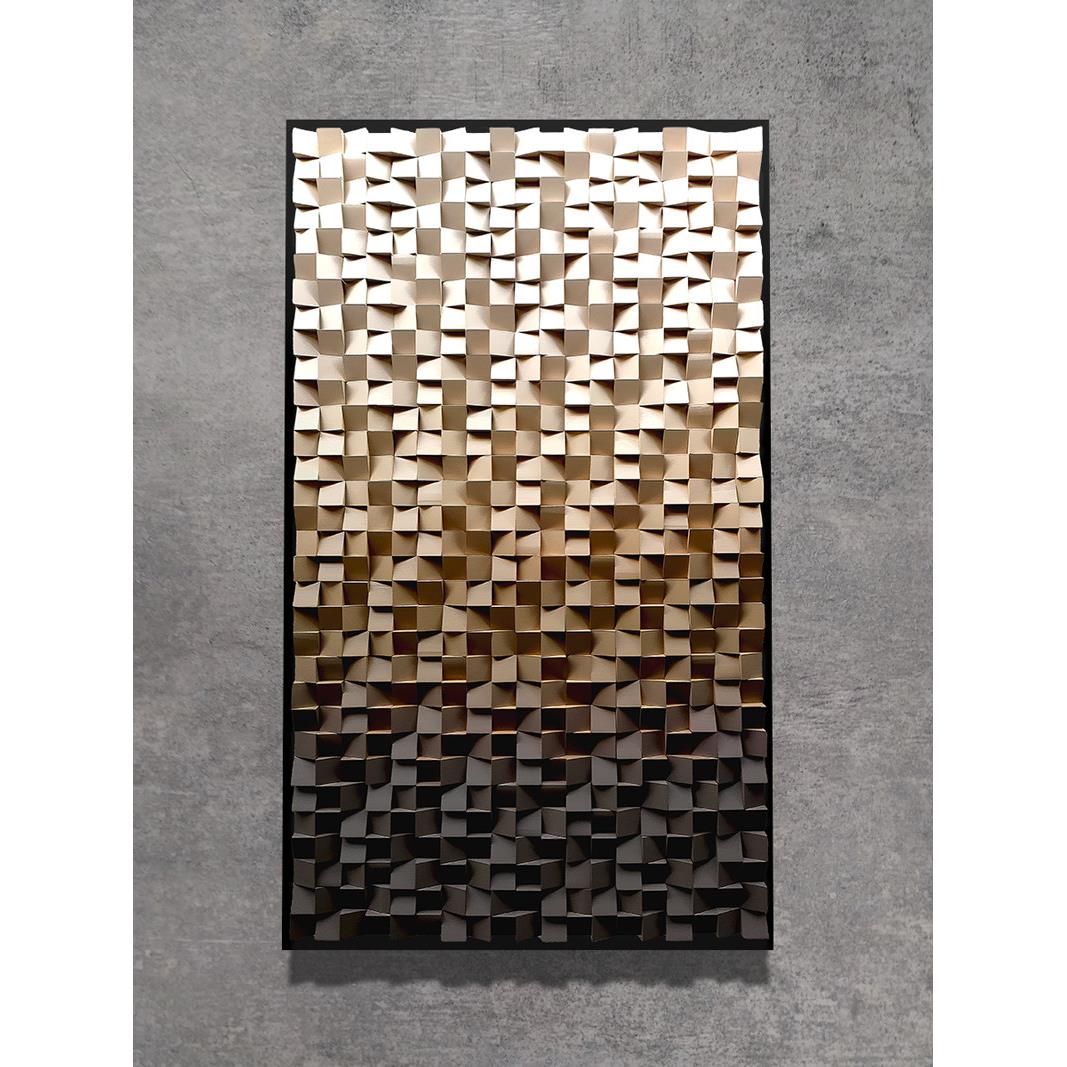 咖啡色渐变实木马赛克立体装饰画定制电视背景墙玄关画竖版扩散板