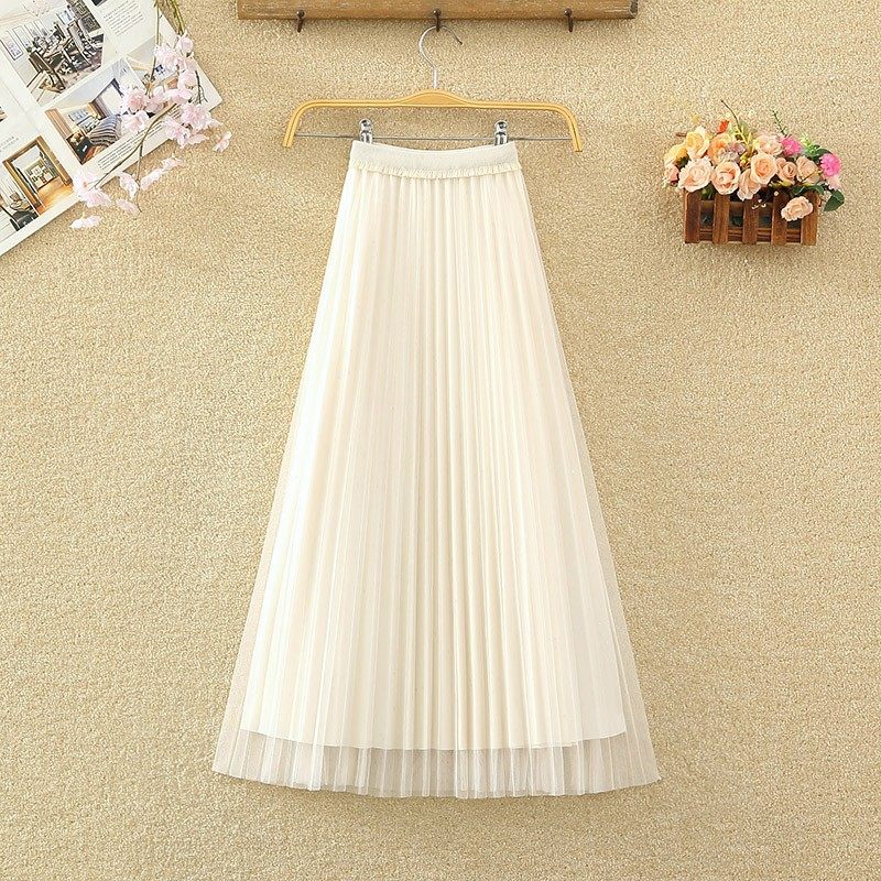 两面穿百褶裙网纱裙女秋冬高腰亮片纱裙A字仙女裙子中长款半身裙,女装/女士精品,半身裙,淘宝优惠券,粉丝福利购,淘宝优惠卷