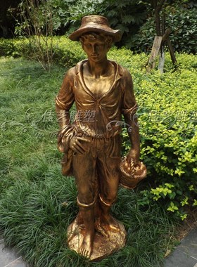 欧式玻璃钢人物雕塑艺术品客厅户外落地摆设可定制作西部牛仔水果