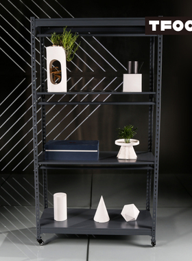 太孚TFOO 带挂衣杆可移动小货架 带轮子灰色陈列架 四层金属架子
