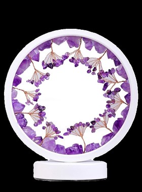 天然水晶原石花树圆形创意夜灯摆件发财树氛围灯家居装饰台灯摆件