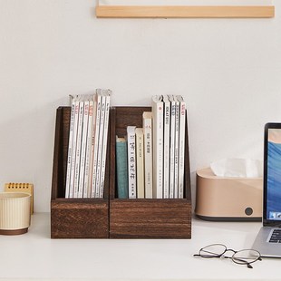 实木桌面书架置物架学生宿舍办公室桌上书立式资料架收纳盒文件框