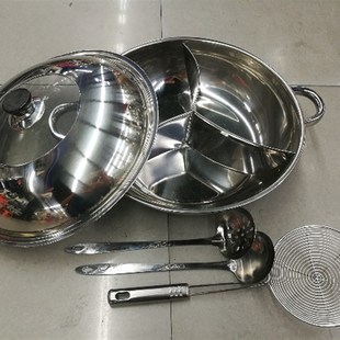 包邮不锈钢三味火锅盆 三格涮锅 电磁炉火锅加厚34CM36CM38CM40CM