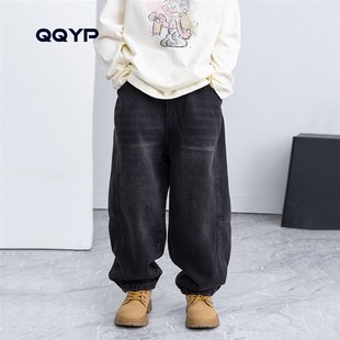 男童裤子直筒牛仔裤2024秋装新款中大童复古水洗长裤儿童宽松裤子