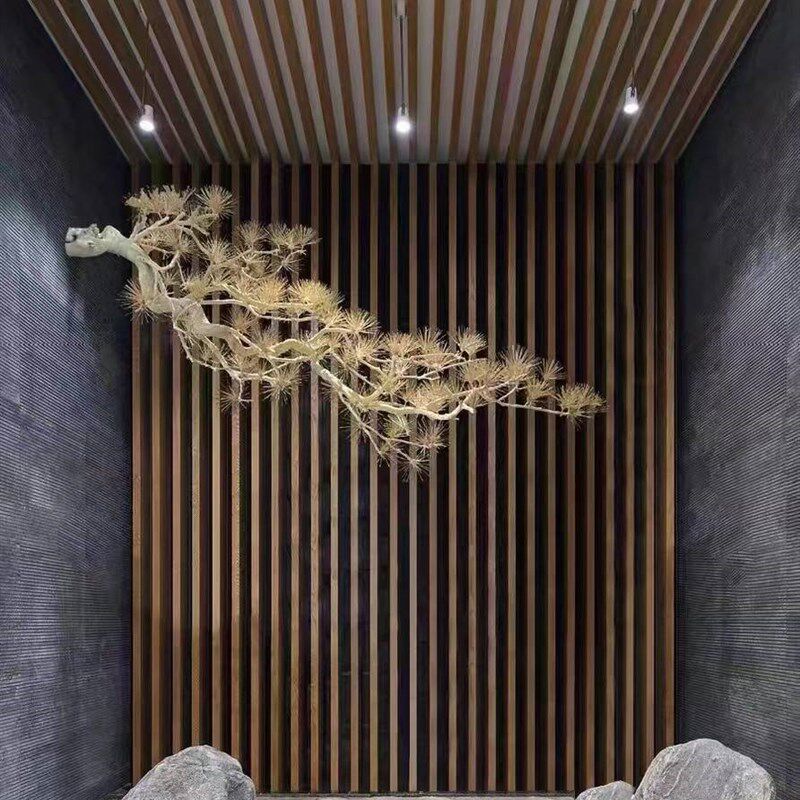 仿真迎客松悬挂松树壁挂牙签松树美人松中式造景家居摆件玄关装饰