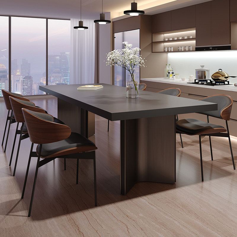 意式极简纯黑加厚岩板餐桌椅组合大户型包豪斯风长方形岛台茶桌,住宅家具,岩板餐桌,淘宝优惠券,粉丝福利购,淘宝优惠卷