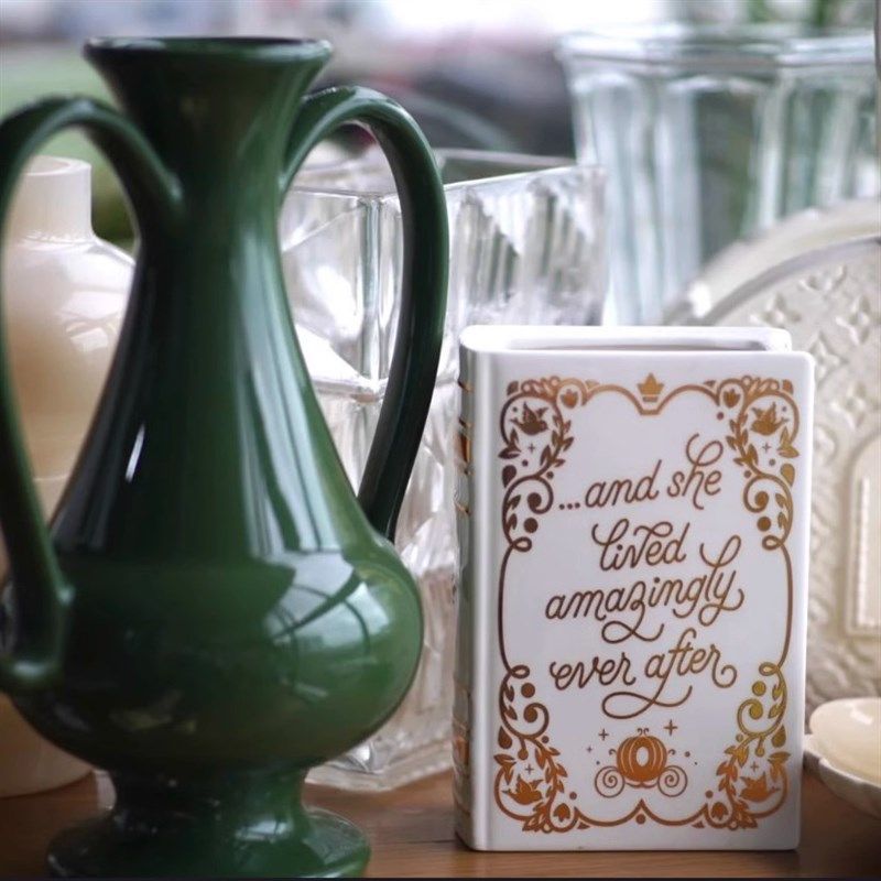 创意英文书籍造型陶瓷花瓶花插家居样板房咖啡馆民宿装饰花器摆件