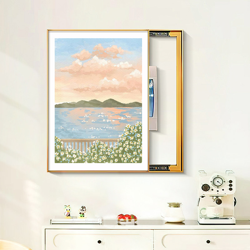 电表箱箱装饰画免打孔竖版配电箱遮挡挂画奶油风开关盒子2024新款