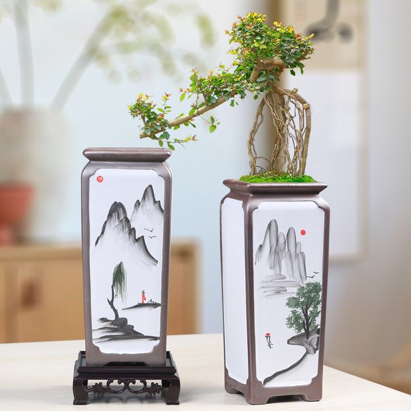 紫砂花盆四方高款客厅造景复古陶瓷家用桌面悬崖老桩兰花专用盆景,家居饰品,花盆,淘宝优惠券,粉丝福利购,淘宝优惠卷